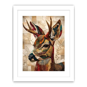 Textile stag with patterned antlers