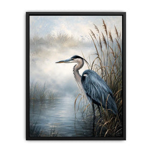 Heron in a misty marsh