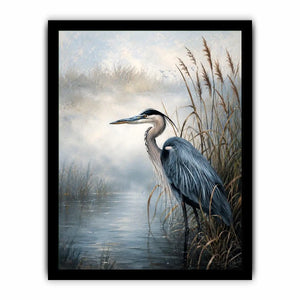 Heron in a misty marsh