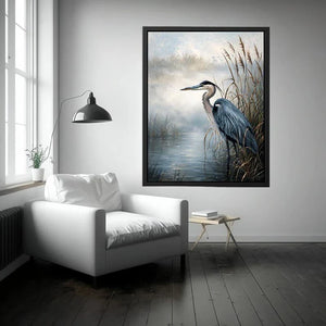 Heron in a misty marsh