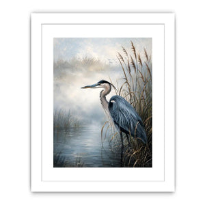 Heron in a misty marsh