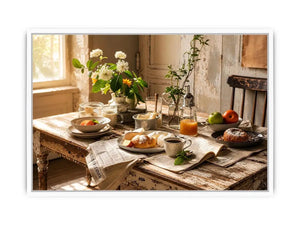 Cozy farmhouse breakfast in morning light