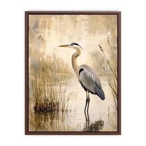 Heron in a misty marsh