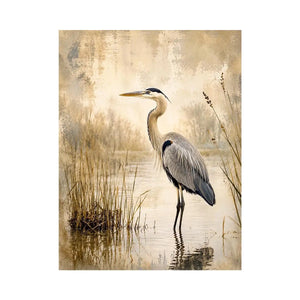Heron in a misty marsh