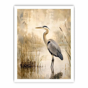 Heron in a misty marsh