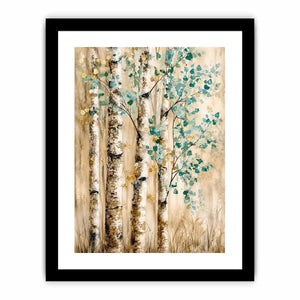 Serene birch forest with teal leaves