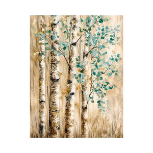 Serene birch forest with teal leaves