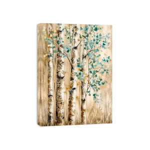 Serene birch forest with teal leaves