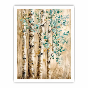 Serene birch forest with teal leaves