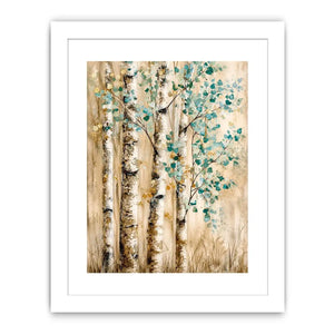 Serene birch forest with teal leaves