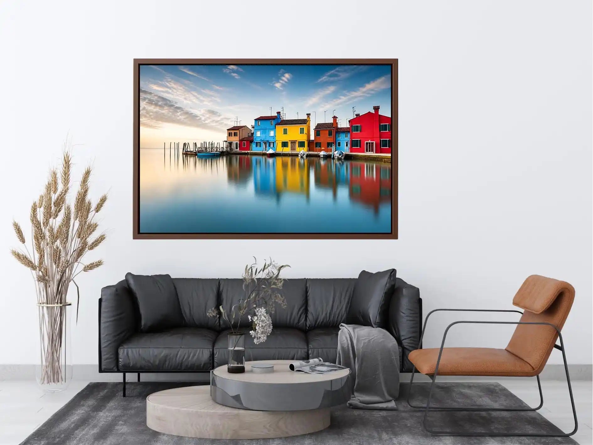 Serene waterfront at dawn with reflections