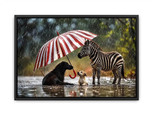 Animals under the striped umbrella