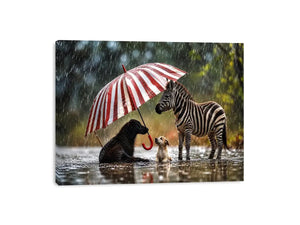Animals under the striped umbrella