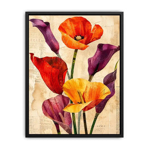 Botanical collage with vibrant poppies and callas