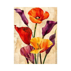 Botanical collage with vibrant poppies and callas