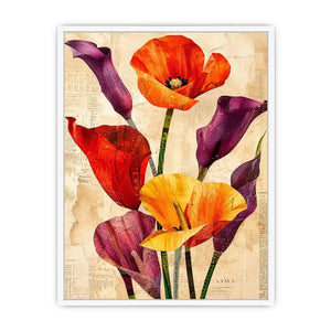 Botanical collage with vibrant poppies and callas