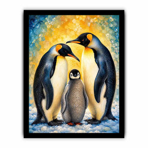 Penguin family in glowing harmony