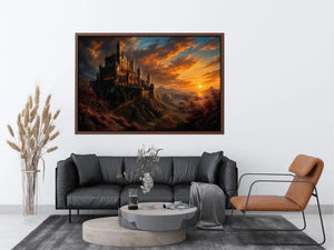 Castle on a rocky sunset hill