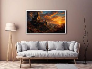 Castle on a rocky sunset hill
