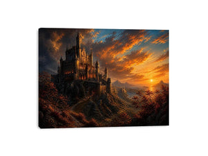 Castle on a rocky sunset hill