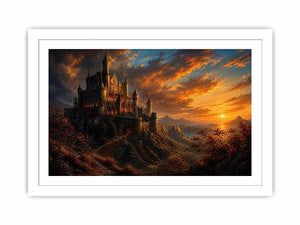 Castle on a rocky sunset hill