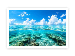 Tropical split-view seascape and reef