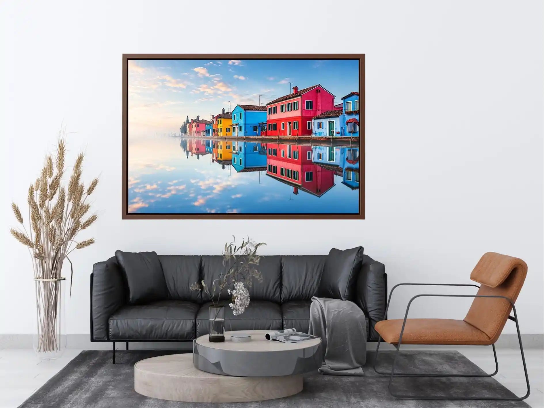 Serene waterfront village at sunrise