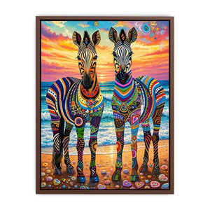 Vibrant zebras by the seaside