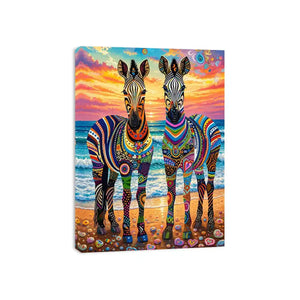 Vibrant zebras by the seaside