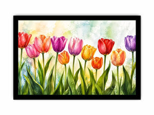 Spring tulip garden in watercolor wash