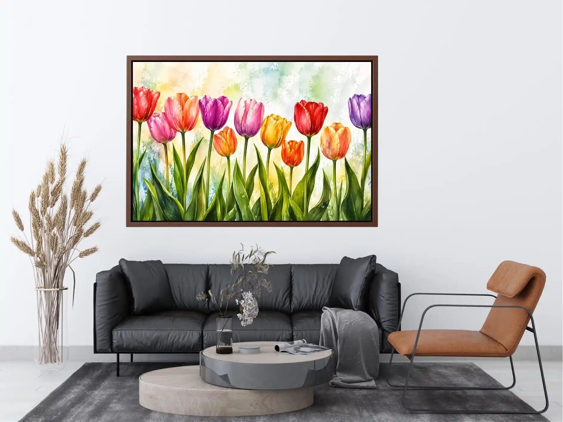 Spring tulip garden in watercolor wash