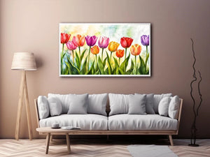 Spring tulip garden in watercolor wash