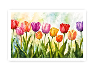 Spring tulip garden in watercolor wash