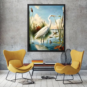 Serene heron in a sunlit wetland