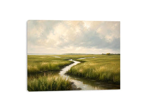 Tranquil marsh under a soft sky