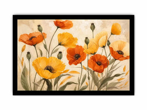 Warm poppy meadow in soft tones