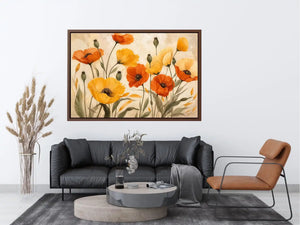 Warm poppy meadow in soft tones