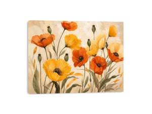 Warm poppy meadow in soft tones