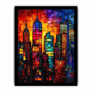 Stained-glass skyline at sunset