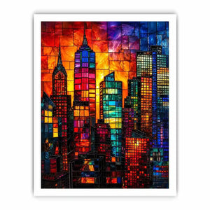 Stained-glass skyline at sunset