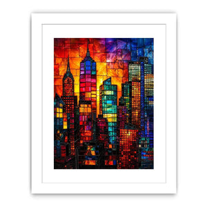 Stained-glass skyline at sunset