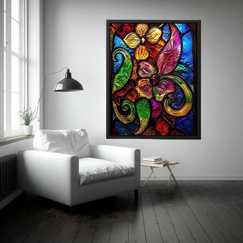 Vibrant Tiffany-style floral stained glass
