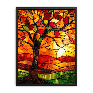 Autumn stained-glass tree at sunset