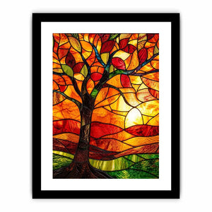 Autumn stained-glass tree at sunset