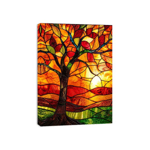 Autumn stained-glass tree at sunset