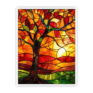 Autumn stained-glass tree at sunset