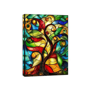 Vibrant stained-glass fantasy tree design