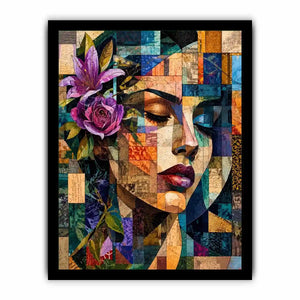 Abstract portrait with floral mosaic accents