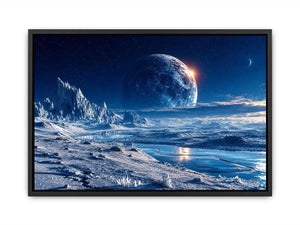Frozen alien tundra under distant moons