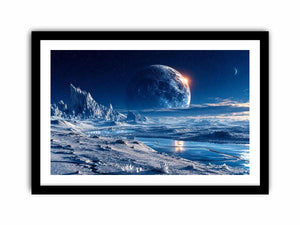 Frozen alien tundra under distant moons